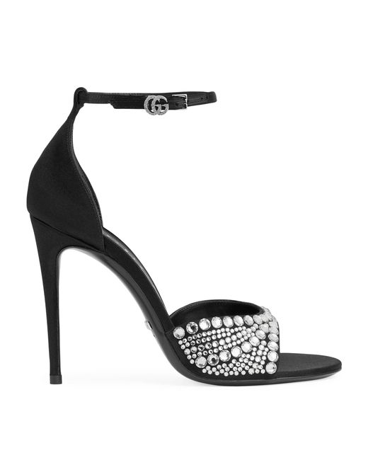 Gucci Black High Heel Sandals With Crystals