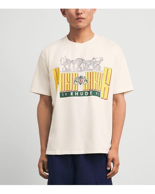 Rhude White Cotton Trofeo Print T-Shirt for men
