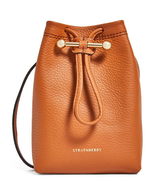 Strathberry Lana Osette' Drawstring Calfskin Leather Bucket Bag in Black