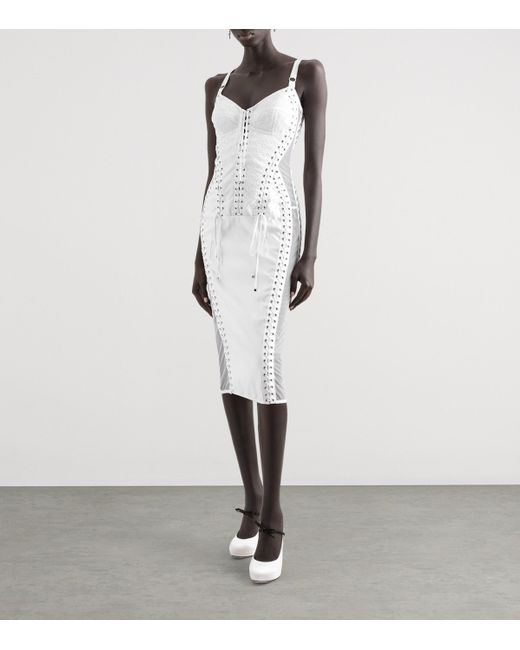 Dolce & Gabbana White Satin Corset-Detail Midi Dress