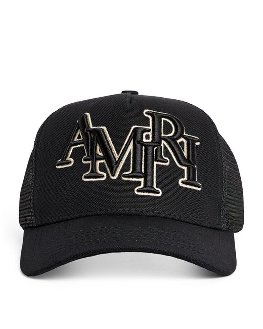 Amiri Black Embroidered Staggered Logo Trucker Cap for men