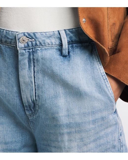 7 For All Mankind Blue Cotton-Linen Mid-Rise Shorts