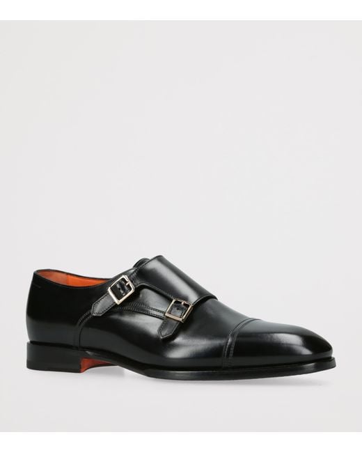 Santoni Black Leather Adrian Blake Monk Shoes for men