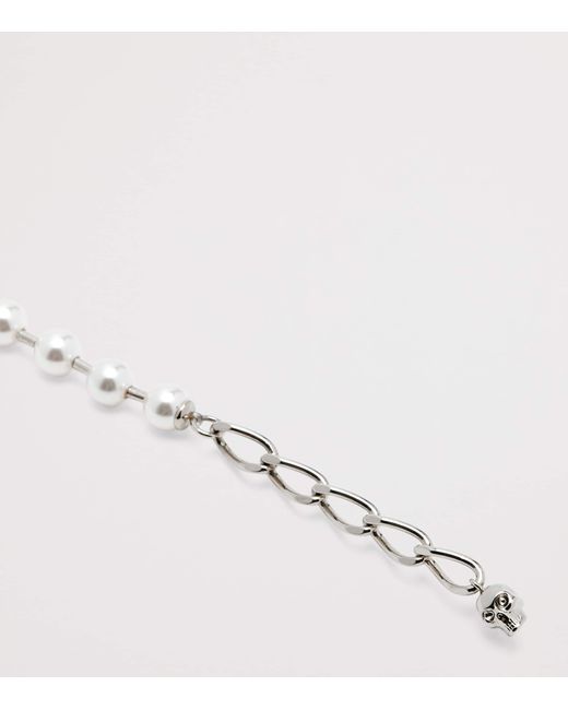 McQueen Metallic Faux Pearl And Skull Bracelet for men