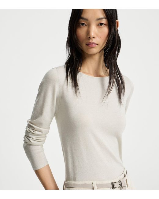 Brunello Cucinelli White Cashmere-Silk-Blend Sweater