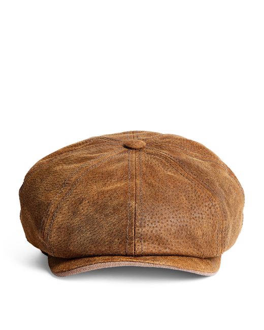 Stetson Brown Leather Flat Cap for men