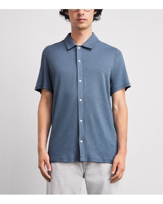 PAIGE Blue Linen-Cotton Sultan Short-Sleeve Shirt for men