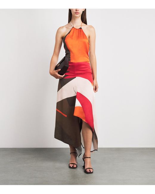 Victoria Beckham Red Halterneck Printed Midi Dress