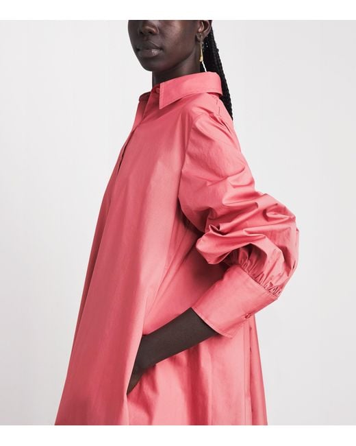 Abadia Pink Cotton Layered Volume Maxi Shirt Dress