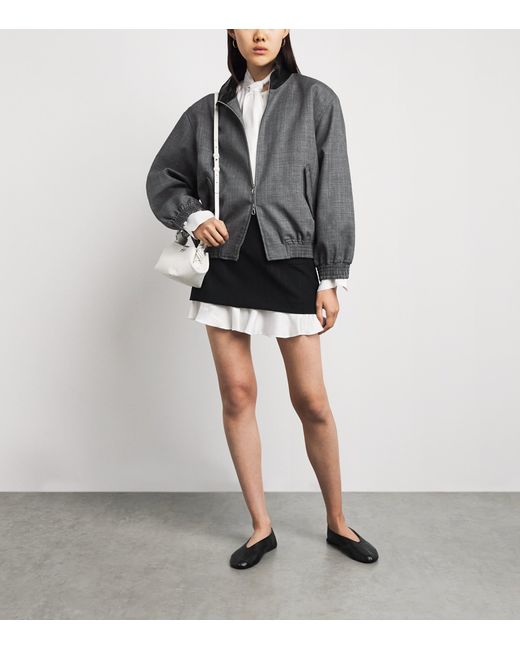 Sandro Gray Wool Leather-Trim Bomber Jacket