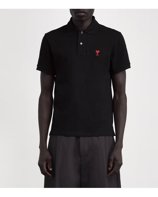 AMI Black Organic Cotton Ami De Coeur Polo Shirt for men