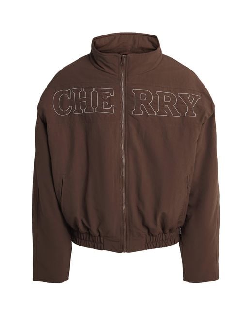 CHERRY LA Brown Embroidered Pit Crew Puffer Jacket for men