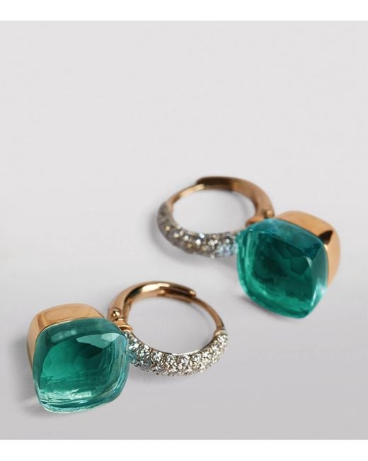 Pomellato Green Diamond, Topaz And Agate Nudo Classic Drop Earrings