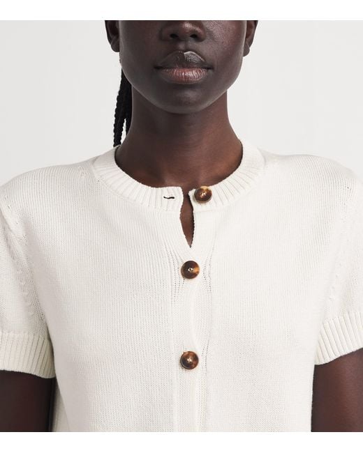 Lafayette 148 New York White Cotton-Silk Short-Sleeve Cardigan