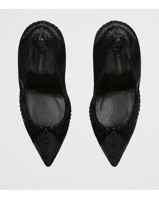 Casadei Black Snake-Effect Blade Kitana Heels 120