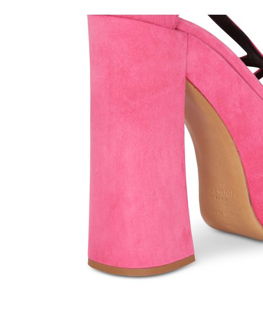Balmain Pink Suede Cam Platform Sandals 160