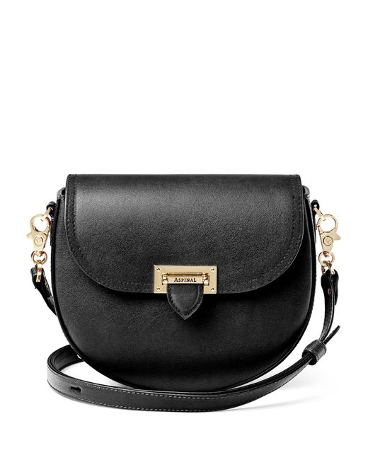 Aspinal Black Leather Portobello Saddle Bag