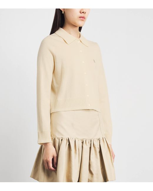 Sandro White Wool-Cashmere Polo Cardigan