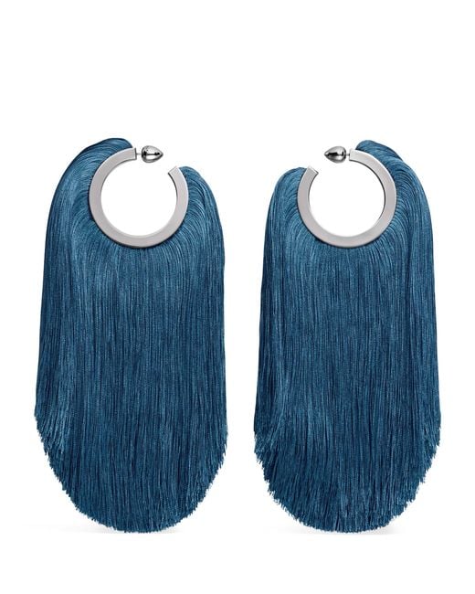 Alaïa Blue Fringe Pendant Hoop Earrings