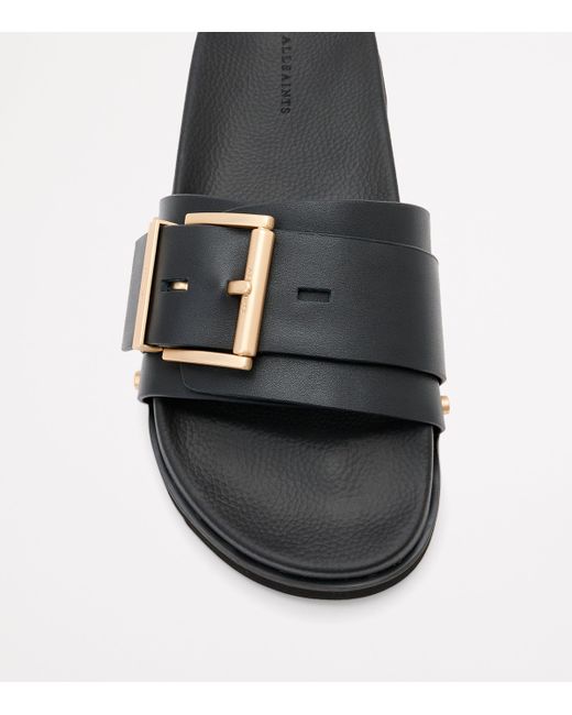 AllSaints Black Leather Ellie Stud Slides