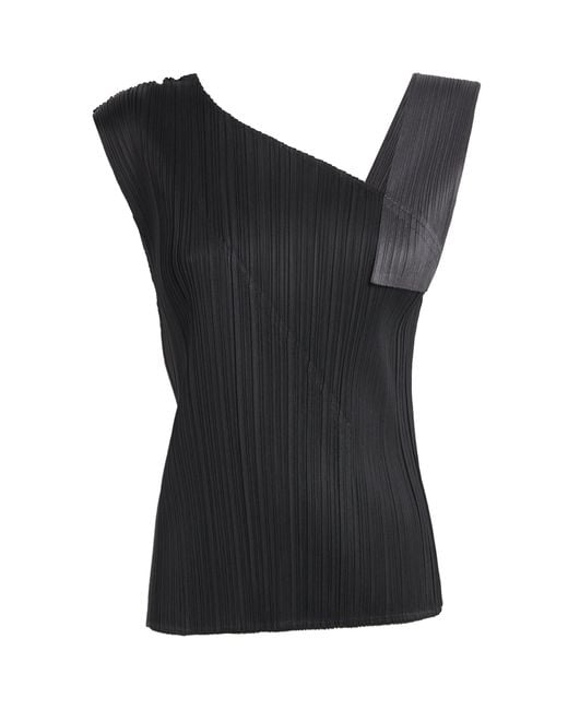 Pleats Please Issey Miyake Black Pointe Sleeveless Top