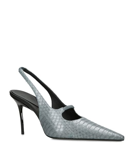 Alaïa Gray Leather Croc-Effect Drop Slingback Pumps 90