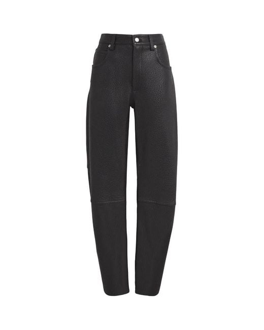 Alexander Wang Black Grained Leather Stacked Trousers