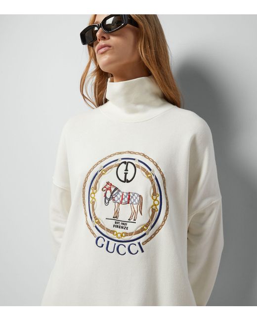Gucci White Embroidered High-neck Sweater