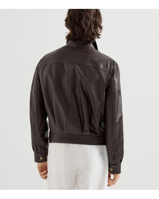 Brunello Cucinelli Gray Nappa Leather Jacket for men