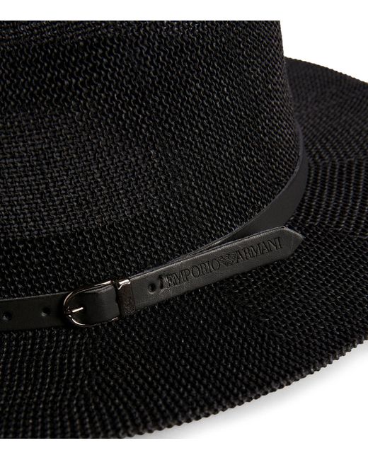 Emporio Armani Black Woven Fedora Hat for men