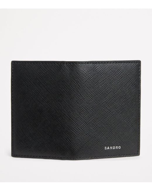 Sandro Black Faux Leather Bifold Card Holder for men