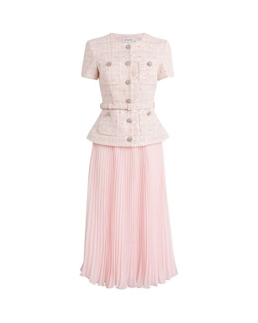 Self-Portrait Pink Bouclé Sequin Midi Dress