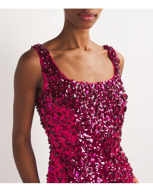 Carolina Herrera Purple Embellished Midi Dress