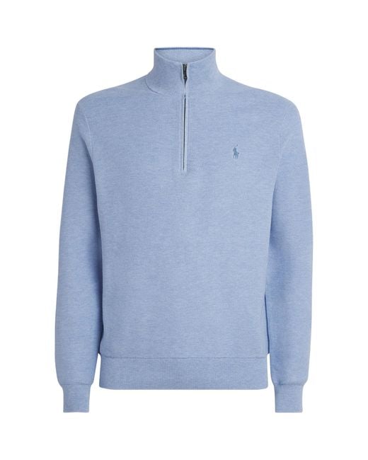 Polo Ralph Lauren Blue Cotton Quarter-Zip Sweatshirt for men