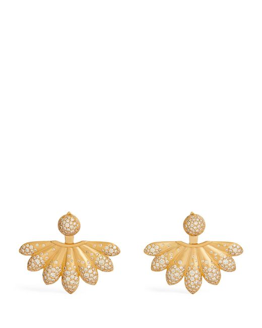 Nada Ghazal Metallic Yellow Gold And Diamond Doors Of Opportunity Large Lotus Earrings