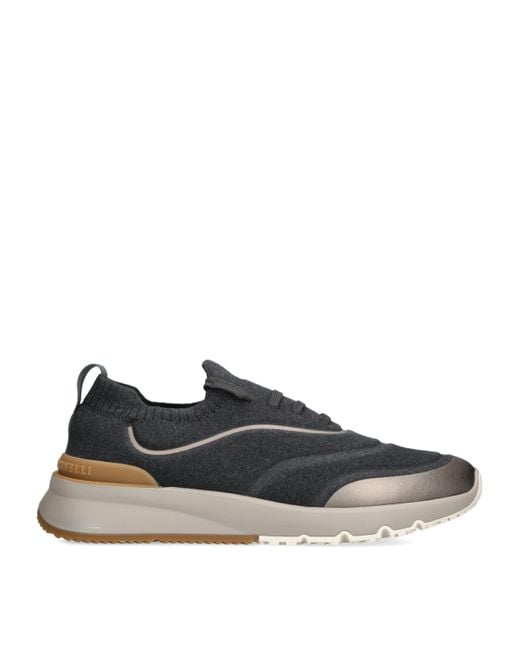 Brunello Cucinelli Blue Cotton Knitted Runner Sneakers for men