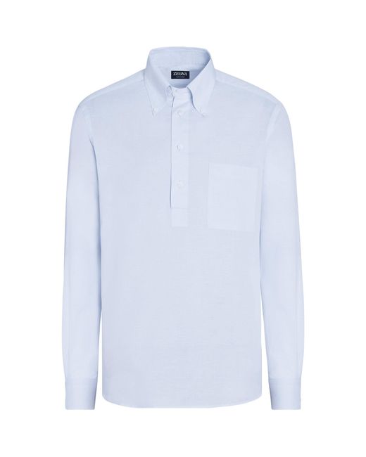 Zegna Blue Cotton-linen Half-button Shirt for men