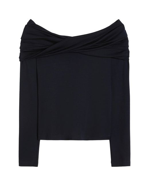 Max Mara Black Virgin Wool Draped Blouse