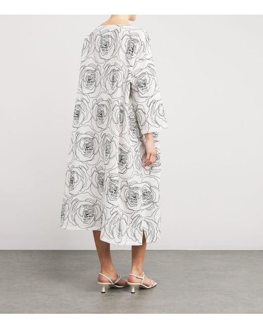 Eskandar White Linen-Cotton Embroidered Midi Dress
