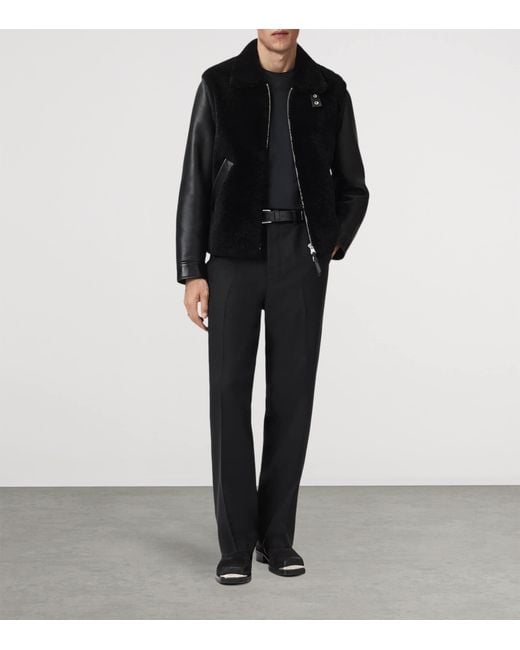 AllSaints Black Shearling-Leather Conyer Jacket for men