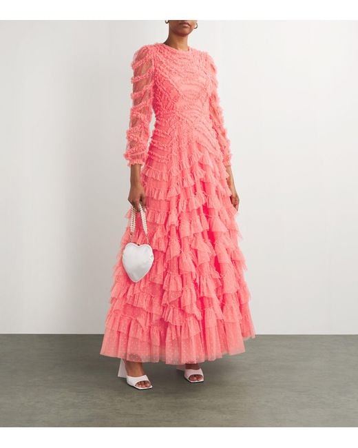 Needle & Thread Pink Lana Ruffled Tulle Gown