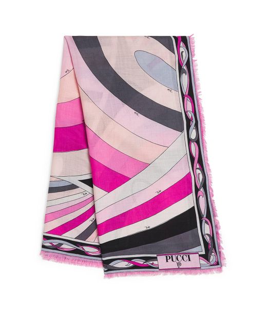 Emilio Pucci Pink Wool-Silk Iride Print Pashmina