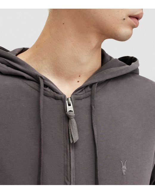 AllSaints Gray Cotton Zip-up Brace Hoodie for men