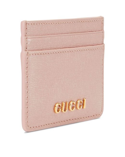 Gucci Pink Leather Letter Script Card Holder