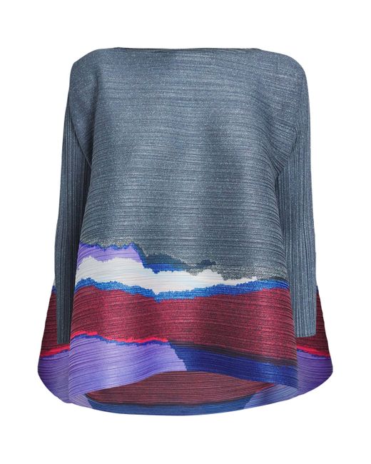 Pleats Please Issey Miyake Blue Grainy Colors Top