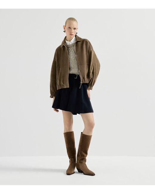 Brunello Cucinelli Brown Suede Bomber Jacket