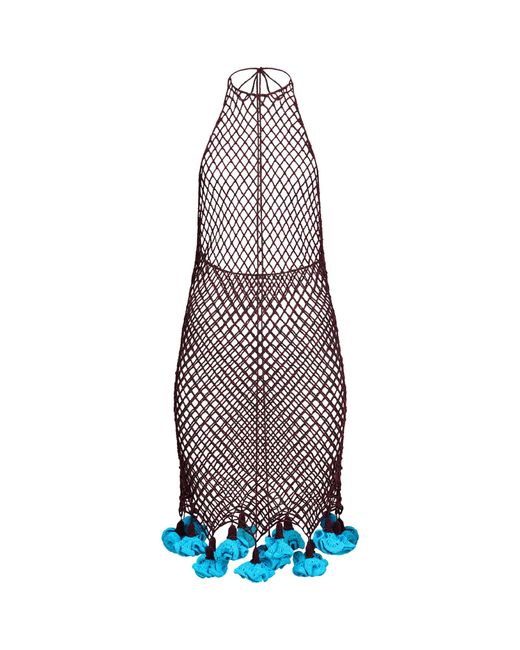 Alaïa Purple Net Floral Crochet Halterneck Mini Dress