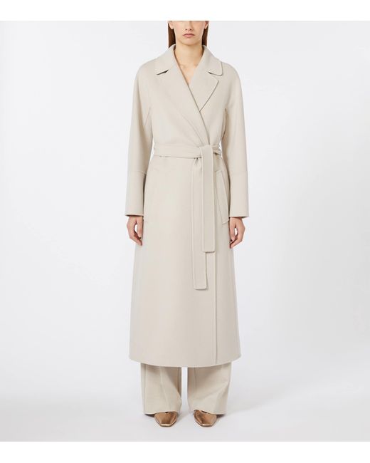Max Mara White Virgin Wool Belted Coat