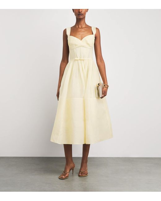 Zimmermann Yellow Linen-Silk Belted Midi Dress