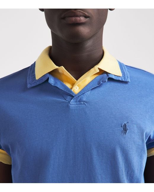 Polo Ralph Lauren Blue Cotton-Linen Open-Collar Polo Shirt for men